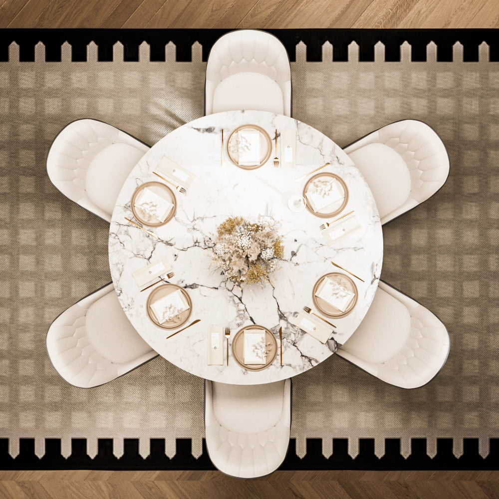 Round Marble Dining Table Modern Gold Metal Base with Lazy Susan