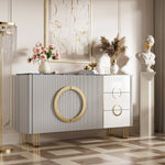 Load image into Gallery viewer, 62.4" Sleek Modern White and Gold Buffet Cabinet with Circular Accents
