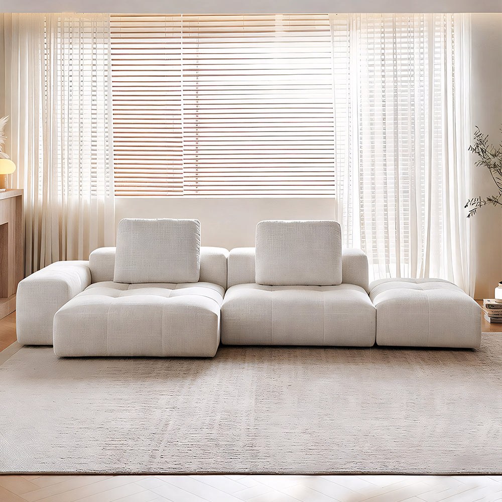 Modern Modular Cloud Sofa with Removable Washable Covers Cream Textured Upholstery Deep Seat Lounge Couch