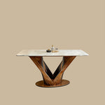 Load image into Gallery viewer, Luxury Sintered Stone Dining Table Kitchen Table With Artistic V-Shaped Solid Wood Base
