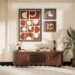 Load image into Gallery viewer, 70.2&#39;&#39; Walnut Curved TV Stand Vertical Textured Design with Metal Handles
