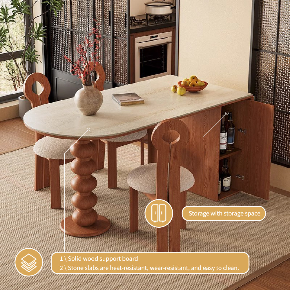 Modern Dining Table Solid Wood Base Ceramic Stone Top Minimalist Design