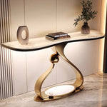 Load image into Gallery viewer, Modern Sintered Stone Entryway Console Table with Gold Sculptural Metal Base
