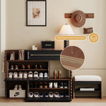 Load image into Gallery viewer, Extendable Shoe Cabinet Black &amp; Walnut Modern Storage Organizer
