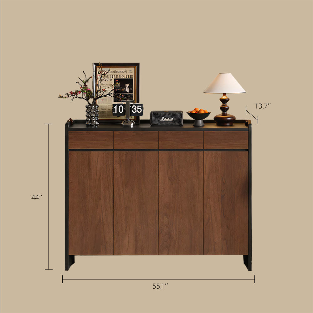 55.1'' Modern Walnut Shoe Cabinet with Drawers Hidden Shoe Storage Entryway Cabinet