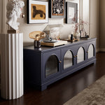 Load image into Gallery viewer, Modern Low-Profile TV Cabinet with Arched Glass Doors Freestanding Storage Console

