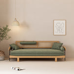 Load image into Gallery viewer, Modern Minimalist Daybed with Wood Frame and Soft Green Upholstery
