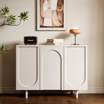 Load image into Gallery viewer, 3 Door Sideboard Modern Cabinet Matte White Finish Adjustable Shelves Irregular Veneer Solid Wood Legs
