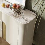 Load image into Gallery viewer, Sideboard Cabinet Modern Minimalist Ribbed Drawers Golden Base Marble Top Storage Unit
