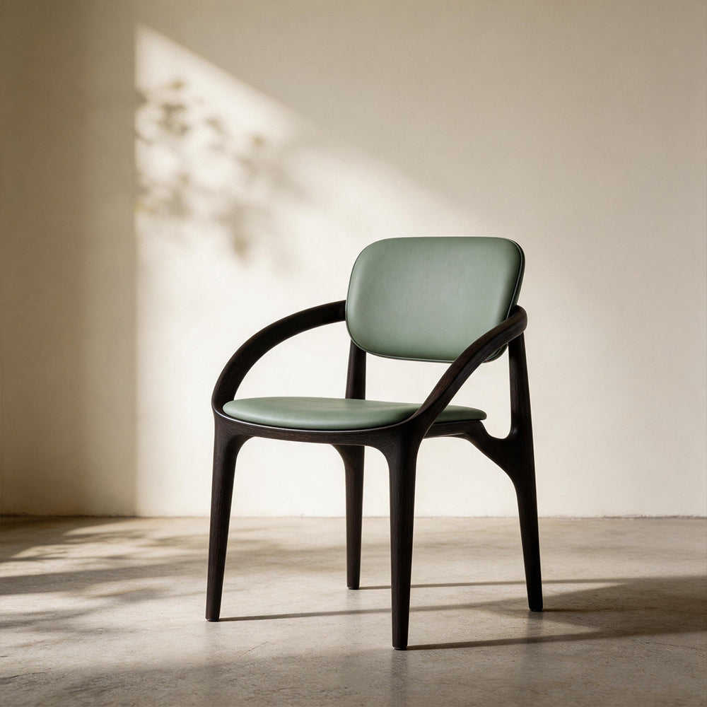Modern Solid Wood Dining Chair with Green Upholstered Seat and Back 1 Piece