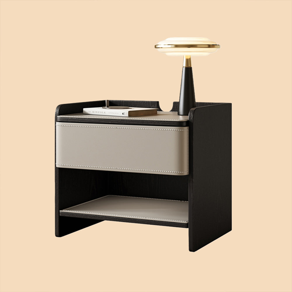 Modern Nightstand with Saddle Leather Finish Silent Drawer Rails