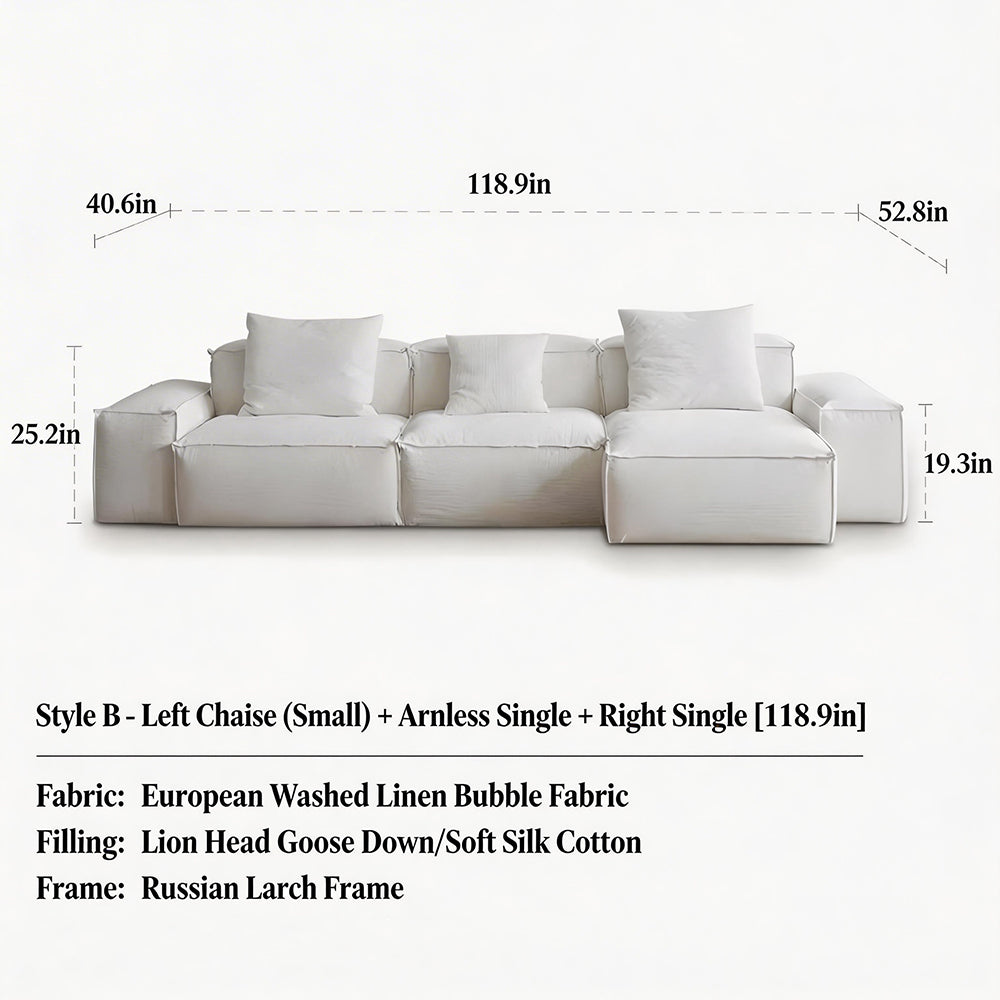 Modern Modular Sectional Sofa Removable Washable Cover Cream Upholstery Minimalist Low Profile Design