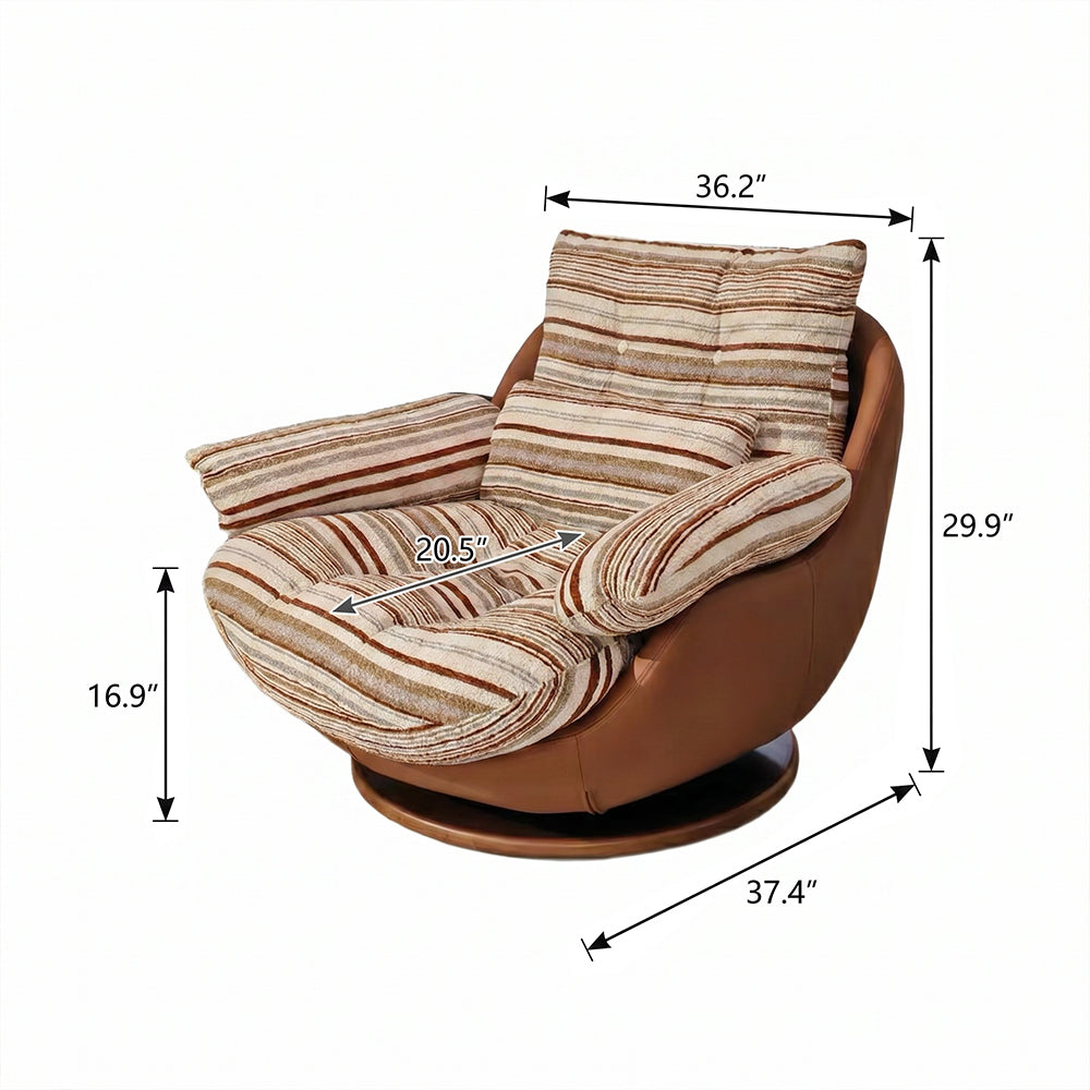 Striped Swivel Lounge Chair with Tan Faux Leather Shell