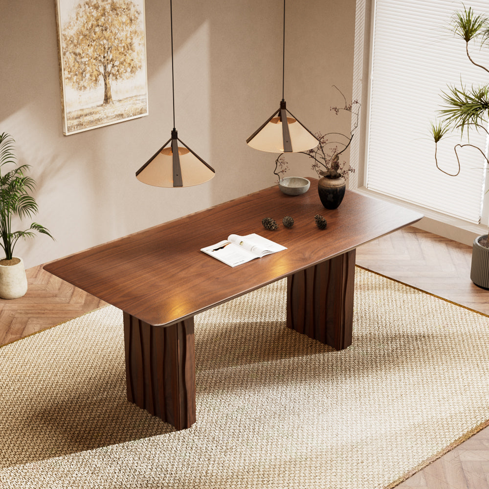 62.4″/70.2″ Rectangular Wooden Dining Table Modern Minimalist Design Sculpted Legs