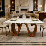 Load image into Gallery viewer, Modern Sintered Stone Dining Table with Sculptural Solid Wood Base Kitchen Table for 6

