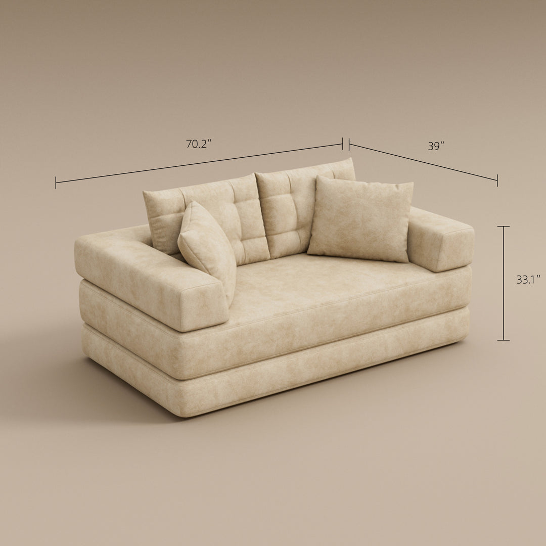 70''-78''Convertible Sofa Bed Tufted Cushion Armrest Foldable Design in Grey Fabric Upholstery