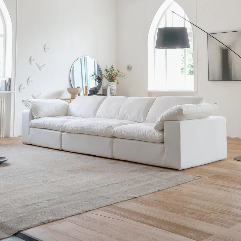 78.39''/110.76''White Feather Filled Sofa Extra Deep Seat Pillow Armrest Contemporary Lounge Design