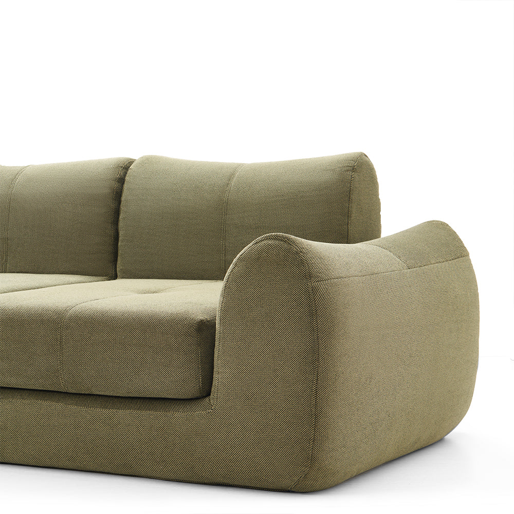 101''Convertible Sofa Bed Three Seater Olive Green Upholstered Tufted Cushion Modern Curved Arm Modular Design