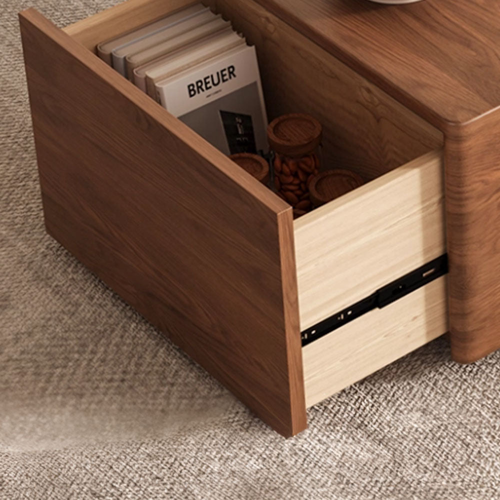 51'' Walnut Lift-Top Coffee Table with Hidden Storage Drawers and Open Shelves