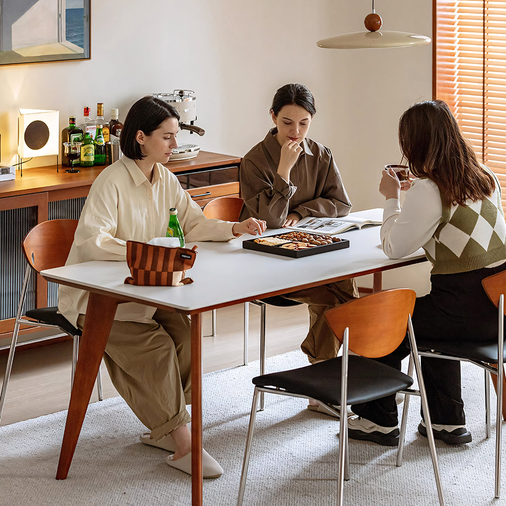 Modern Dining Chair with Stainless Steel Legs Faux Leather Upholstered Seat Ergonomic Wood Backrest for Dining Room