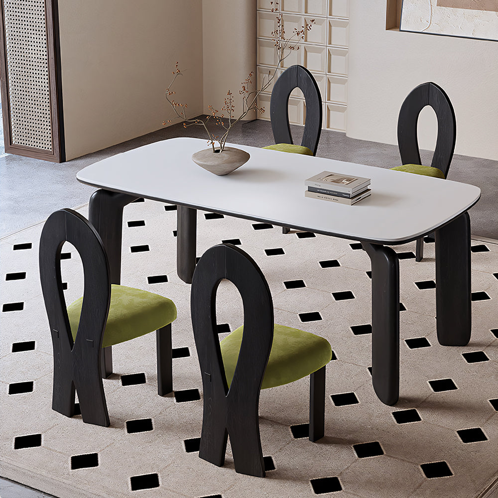 Modern Sculptural Dining Chair Set of 2 Solid Wood Frame Upholstered Seat Curved Loop Back Accent Chair