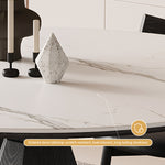Load image into Gallery viewer, 53.1&quot; Creative Round Dining Table Black Wooden Base with Marble Effect Top
