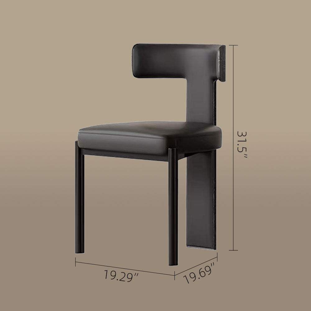 Modern Minimalist Sculptural Dining Chair Faux Leather Seat with Asymmetrical Geometric Backrest