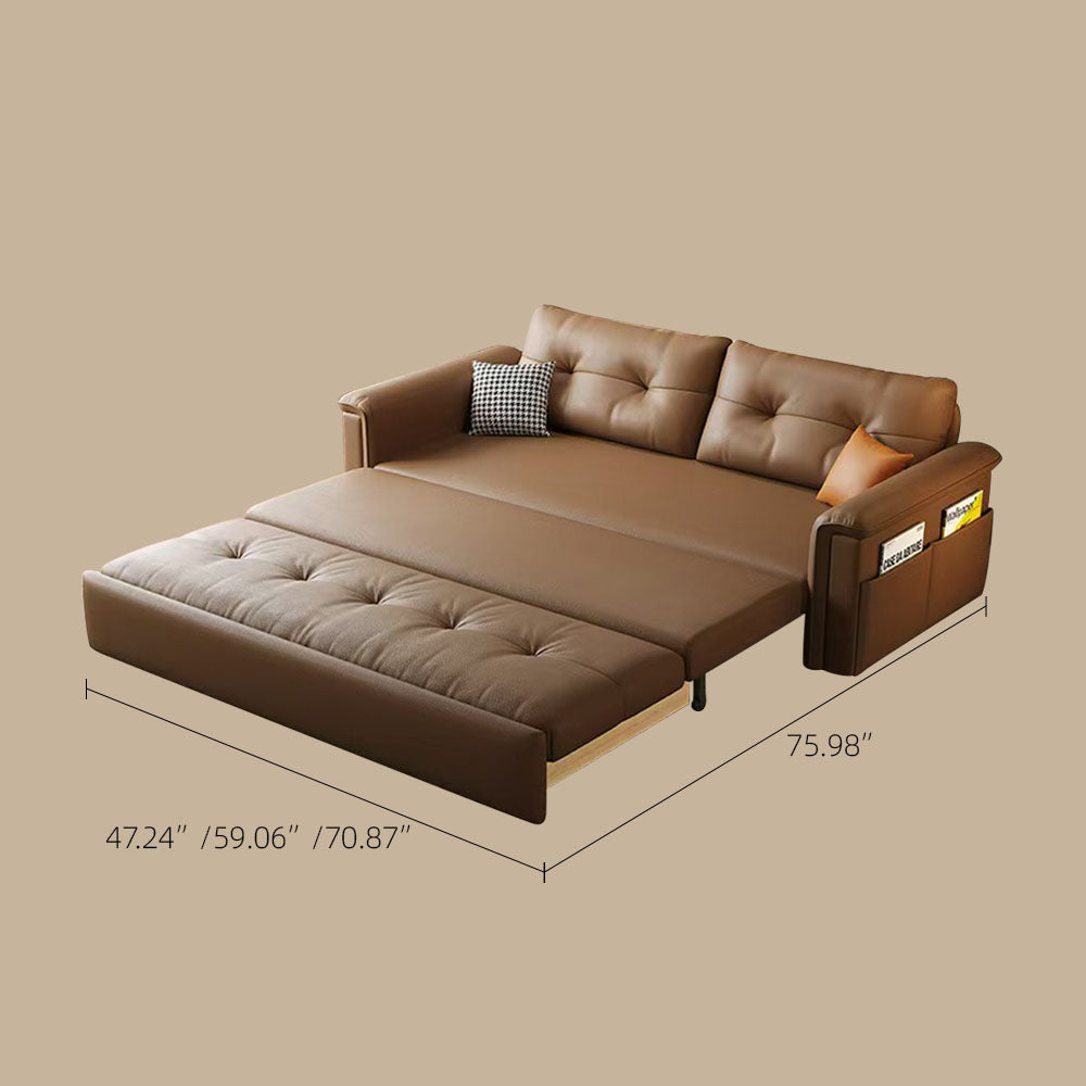 Modern Brown Faux Leather Sofa Bed with Storage Convertible Sleeper Couch