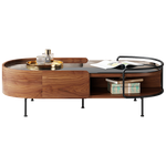 Load image into Gallery viewer, 50.7&quot; Modern Storage Coffee Table Tempered Glass Top Walnut Minimalist Design
