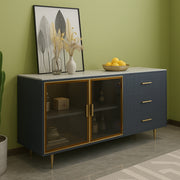 Modern Sideboard Cabinet Marble Top Glass Doors Gold Frame Storage with Drawers