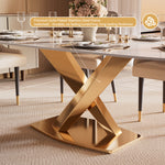 Load image into Gallery viewer, Square Dining Table Contemporary X-Shaped Gold Metal Base Perfect for 4-6 People
