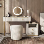 Load image into Gallery viewer, Modern Luxury Makeup Vanity Desk Marble Texture Top Dressing Table with Storage Drawers and Gold Metal Legs
