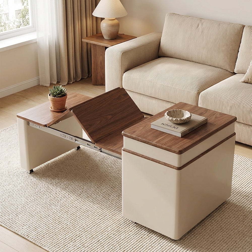 Modern Lift Top Coffee Table with Storage Extendable Wooden Coffee Table with Open Shelves Multi-Functional Living Room Table
