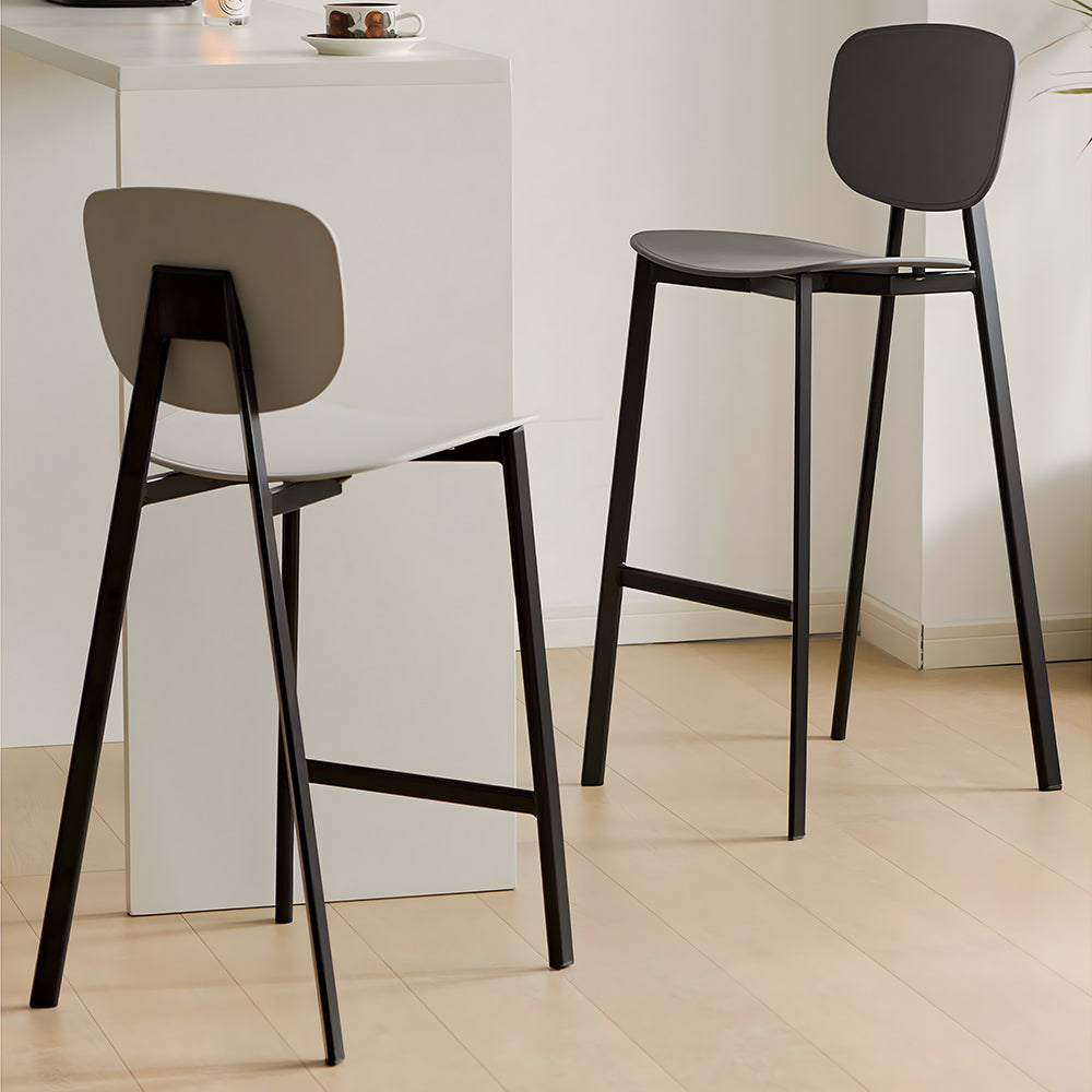 Modern Minimalist Bar Stool Black Metal Counter Chair with White Curved Backrest 1 Piece