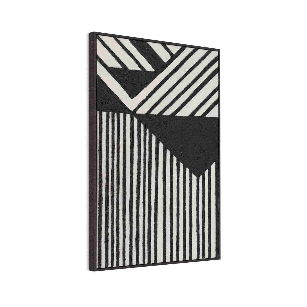 Handmade Textured Wall Art – Black & White Geometric Relief Painting