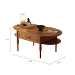 Load image into Gallery viewer, 46&#39;&#39; Oval Solid Wood Coffee Table Warm Cherry Finish Hidden Drawer Side Shelf
