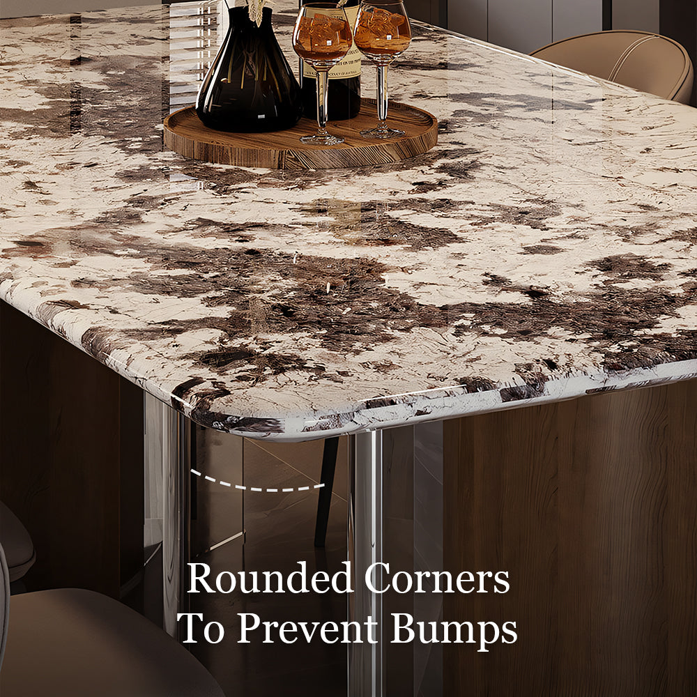 Contemporary Gloss Marble Grain Dining Table with Dual Material Legs