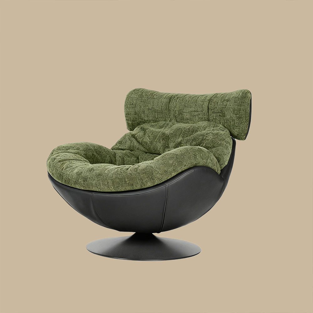 Modern Lounge Swivel Chair Linen Upholstered Fabric with Curved Design and Metal Base
