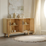 Load image into Gallery viewer, 59'' Modern Cane Sideboard Cabinet Wooden Buffet Storage Cabinet with Woven Doors
