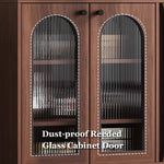 Load image into Gallery viewer, 35.4'' Modern Walnut Sideboard with Arched Fluted Glass Doors Buffet Cabinet with Carved Panels &amp; Metal Legs
