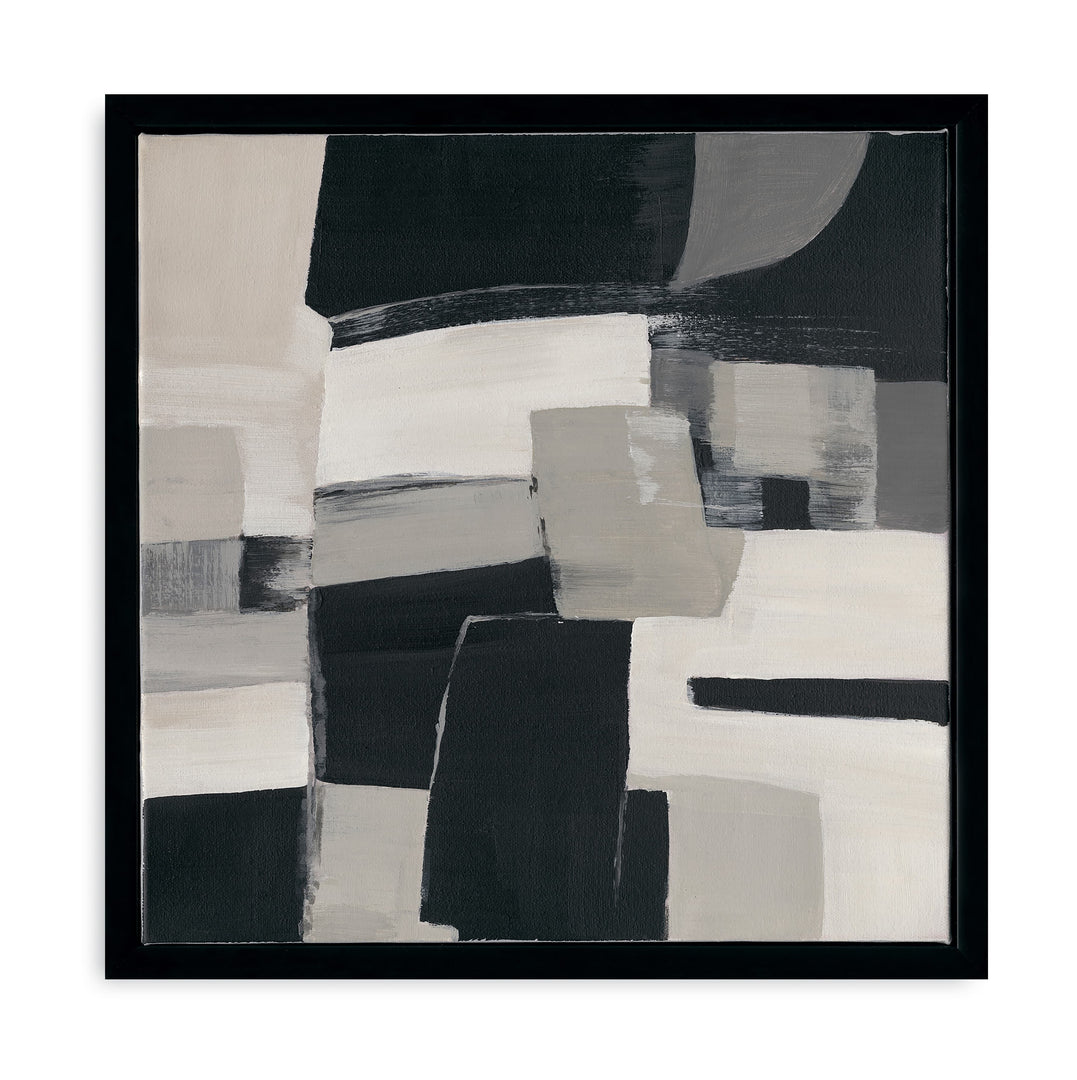 Original hand-painted geometric abstract, neutral black, grey, and beige palette blending with any living space.