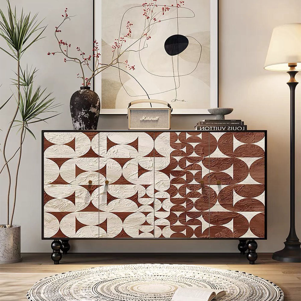 59'' Vintage Hand-Painted Sideboard Artistic Retro Buffet Cabinet with Bold Geometric Patterns