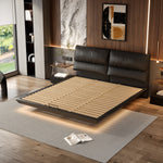 Load image into Gallery viewer, Contemporary Floating Platform Bed with LED Ambient Lighting &amp; Upholstered Headboard
