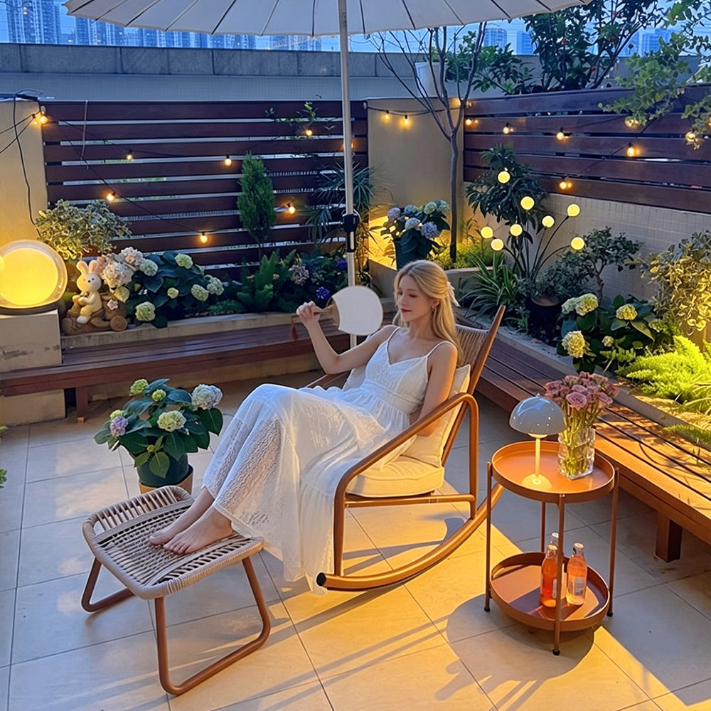 Outdoor Woven Rocking Chair with Cushions