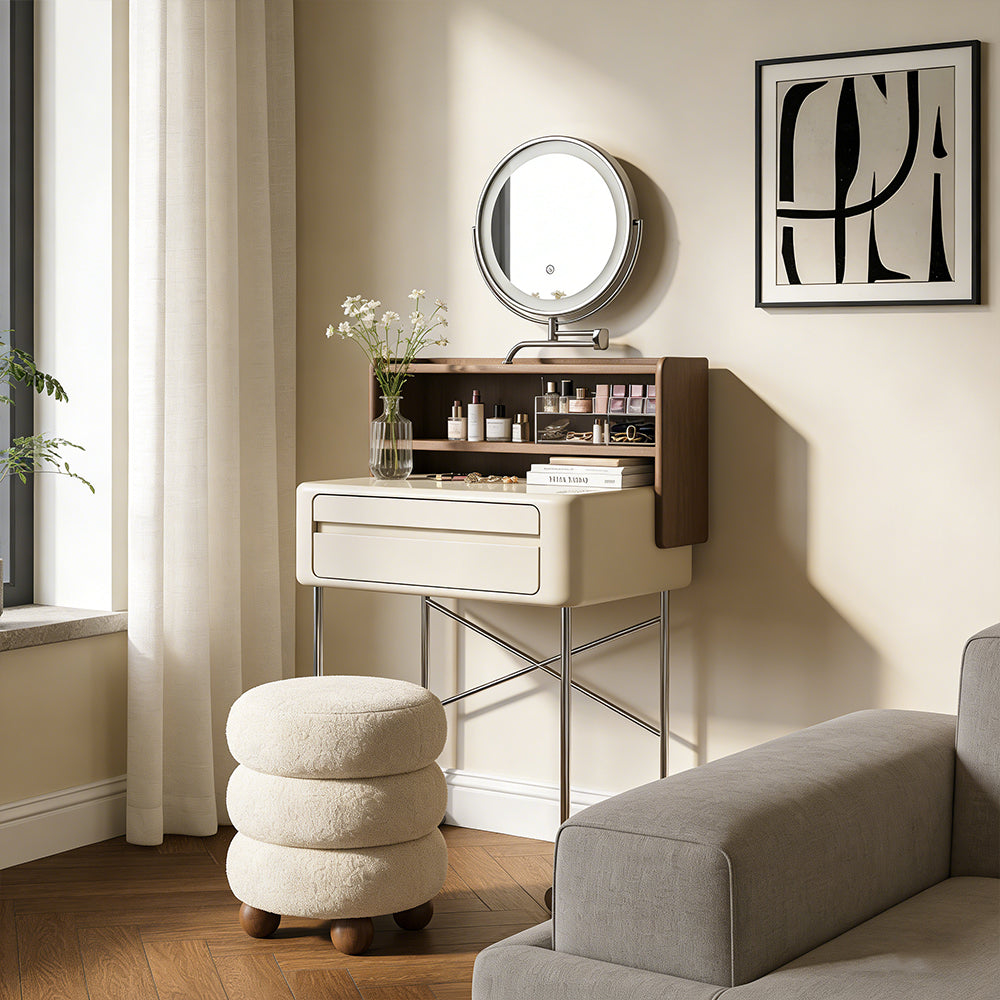Luxury White Makeup Vanity Modern Compact Table with LED Mirror