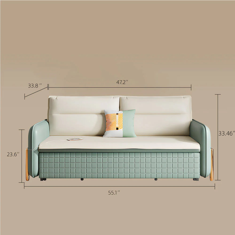 55.1'' Convertible Sofa Bed Minimalist Design Space-saving Comfort Soft Leather Finish