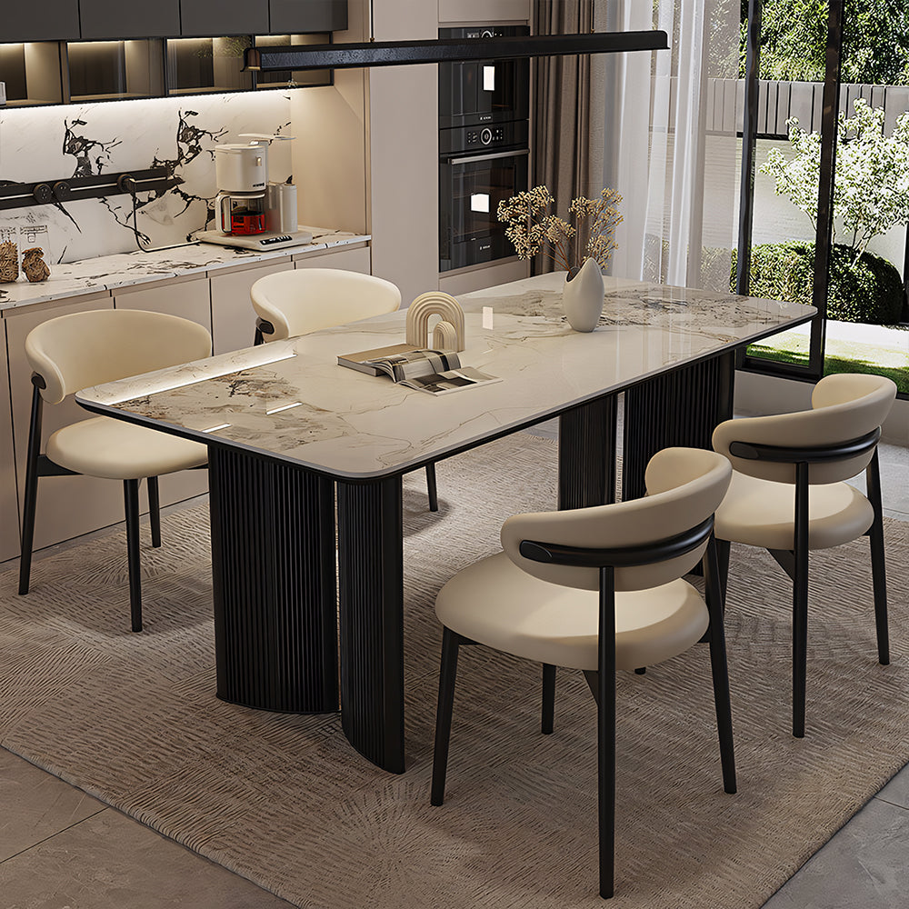 Minimalist Luxury Dining Table Natural Marble Grain Stone Tabletop