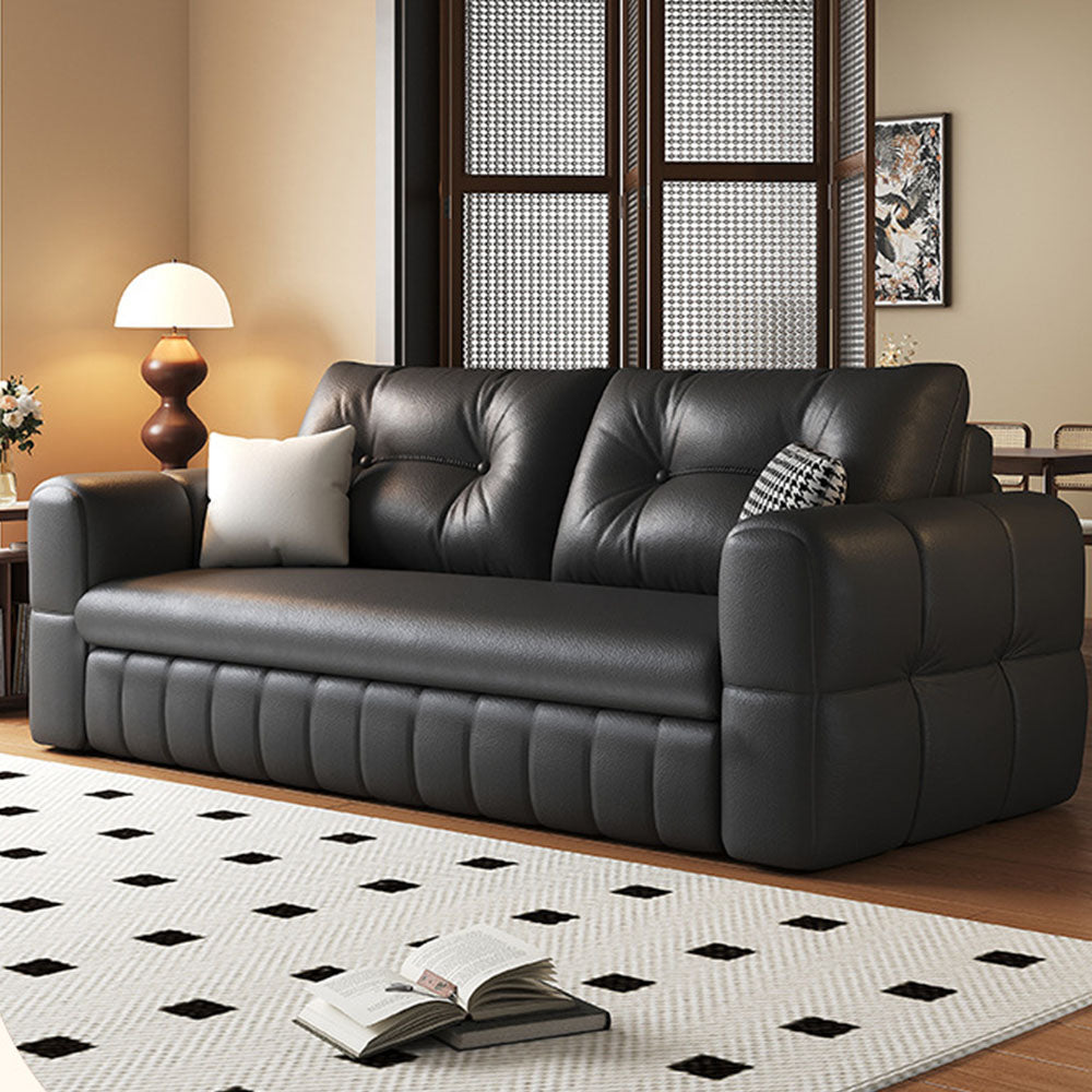Modern Black Leather Sofa Bed with Pull-Out Sleeper Convertible 2-in-1 Couch