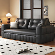 Modern Black Leather Sofa Bed with Pull-Out Sleeper Convertible 2-in-1 Couch