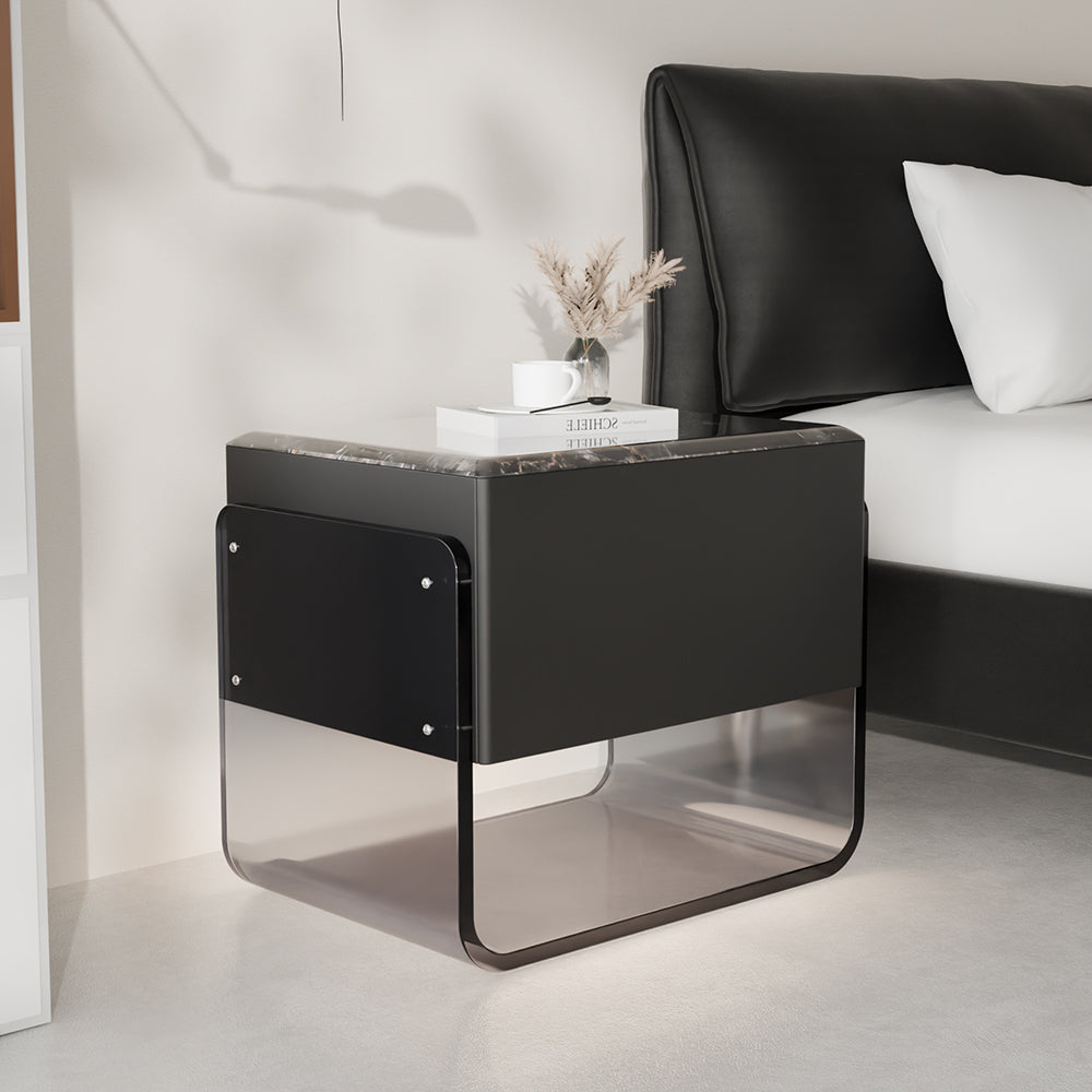 Sleek Smart Nightstand with Acrylic Base and Motion Sensor LED Lighting